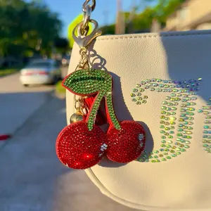 Red Cherry bag charm, cherry hangbag accessory, cherry charm, cherry keychain, cherry bag accessories, cherry key holder, Cherry purse charm.