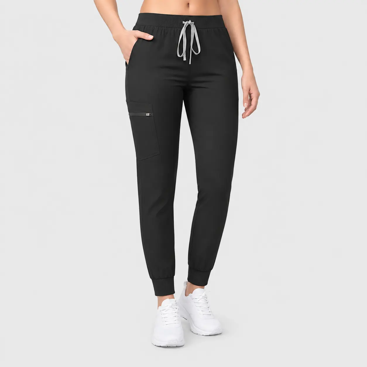 DVOLIAW Women’s Jogger Scrub Pants – 3 Pockets, Mid-Rise Drawstring Waist, 4-Way Stretch Knit, Zip Pocket, Wrinkle-Resistant Medical Workwear