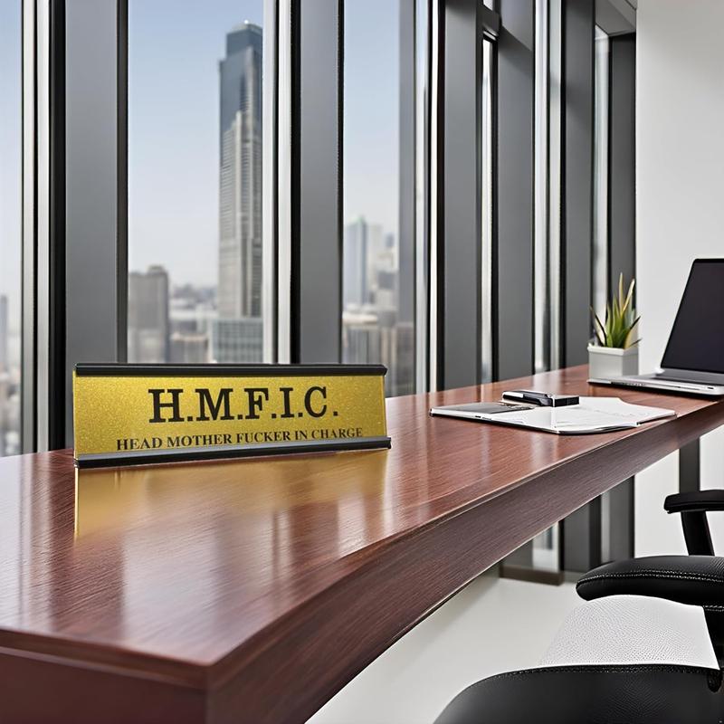Fucker in Charge Office Desk Plate Sign - 8x2" Executive Desk Nameplate for Boss, Manager, and Coworker Gifts - (Brown)