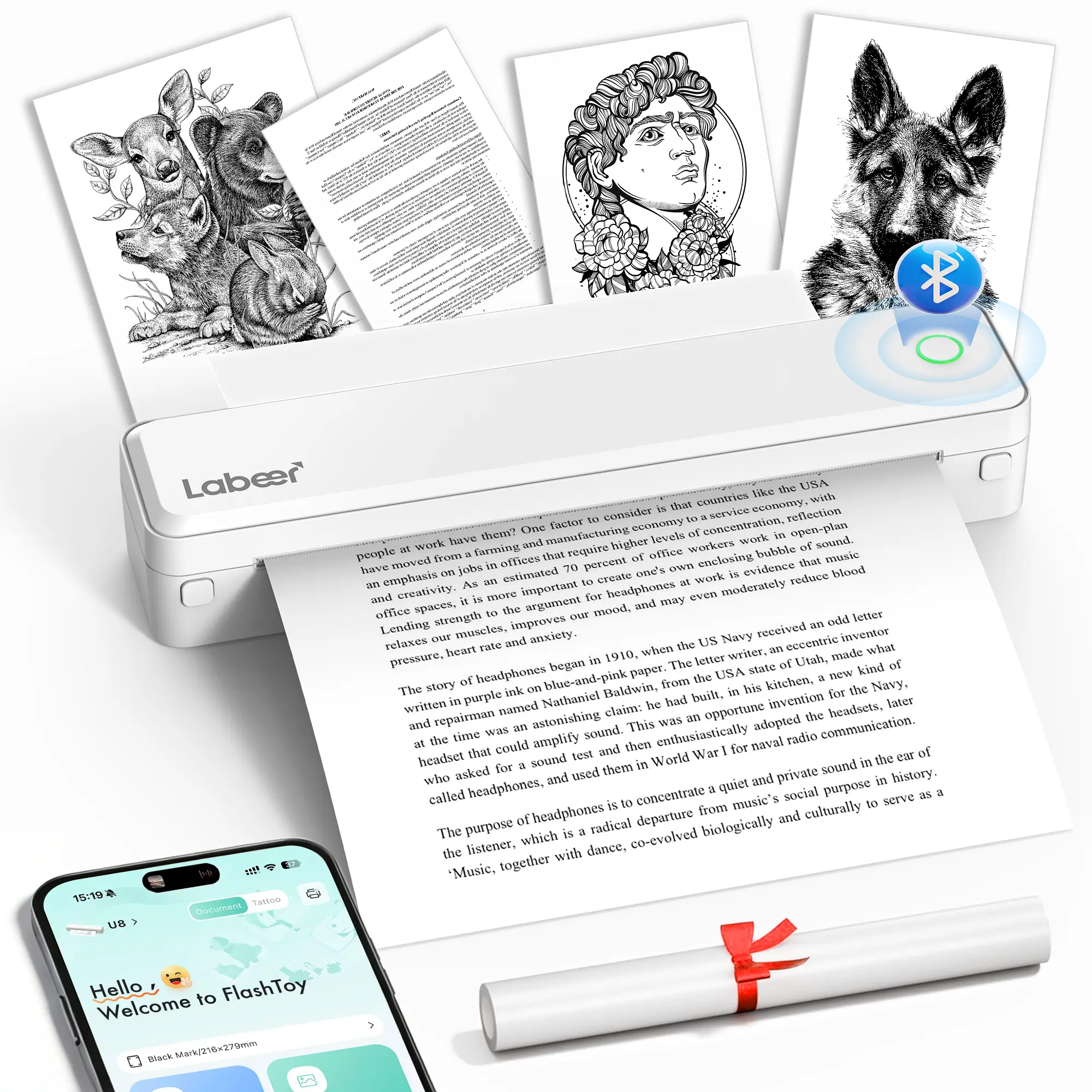 LABEER Portable Printer - For Travel，Bluetooth Thermal Printer Supports 8.5"x11" US Letter, Legal, A4 & A5 Paper | Inkless Mobile Printer for iOS, Android, Laptop | for Office, Car, Home