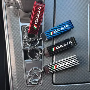 Luxury Lite Carbon Fiber Keychain for Alfa Romeo Giulia, Three-Color Frame, Multiple Colors Available, Compatible with All Keys, Car Key Accessory