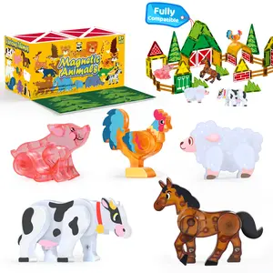 Magnetic Tiles Farm Animals Accessories Pack - 5PCS Articulated 3D Animal Toys, STEM Educational Scene Play Set, Compatible with Kids Magnetic Building Blocks, Unisex Toddler Pretend Play Toys