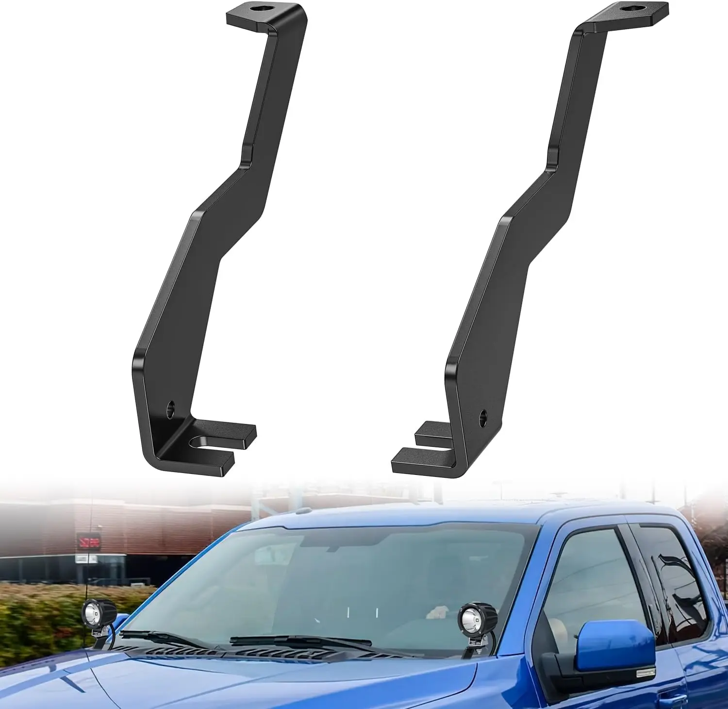 Nilight Matte Black Iron Alloy LED Hood Light Mount Brackets Kit (2pcs) - M6/M8/M10, Enlarged Holes, Accurate Fit Design for Ford F-150 2004-2014/1st Gen SVT Raptor 2010-2014, Fits 3in-7in Offroad LED Pods, Ideal for Night Rides