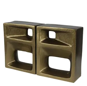 Teca Brass Plated Aluminum Bookends (Set of 2) – Decorative Modern Bookends