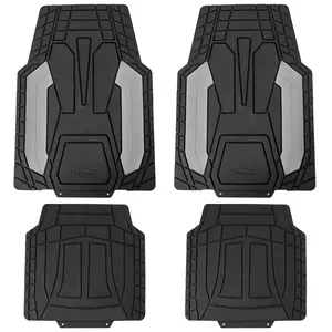 FH GROUP High-Quality Full-Set Gray Car Floor Mats - Car Interior Accessory with Dirt Shield, Easy-to-Clean Design, Quick Installation, Striped Look