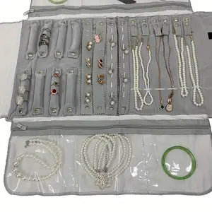 Velvet Travel Jewelry Case Roll Bag Organizer For Necklace Bracelet Earrings Ring All Black