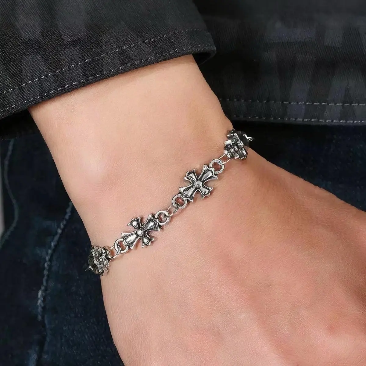Vintage Gothic Cross Bracelet, Retro Punk Streetwear Men’s Statement Jewelry, Men’s Accessories Gift for Boyfriend, Father's Day