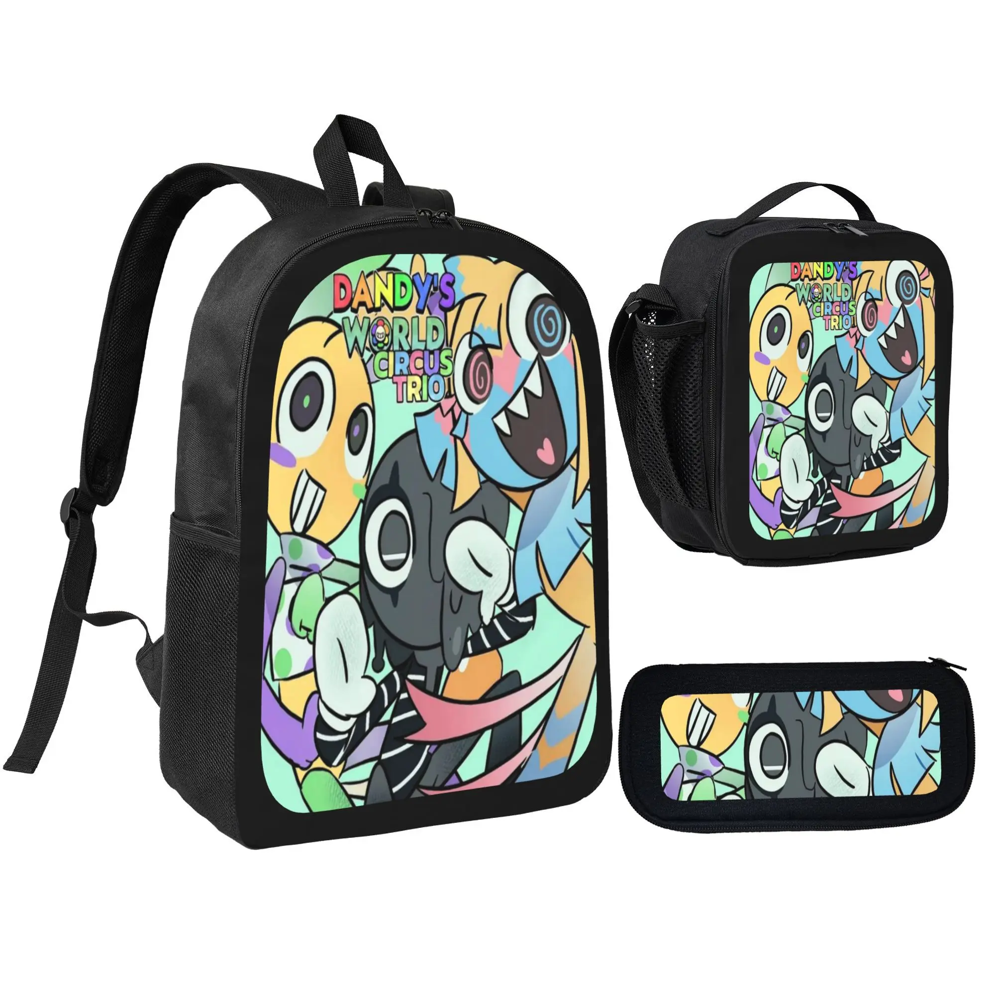 Dandy’s World Unisex 3-Piece Backpack Set, Oxford Fabric, High Capacity, Zipper-Closure, Adjustable Straps, Minimalist Chic, Printed Front, School/Travel Functional Luggage Bag