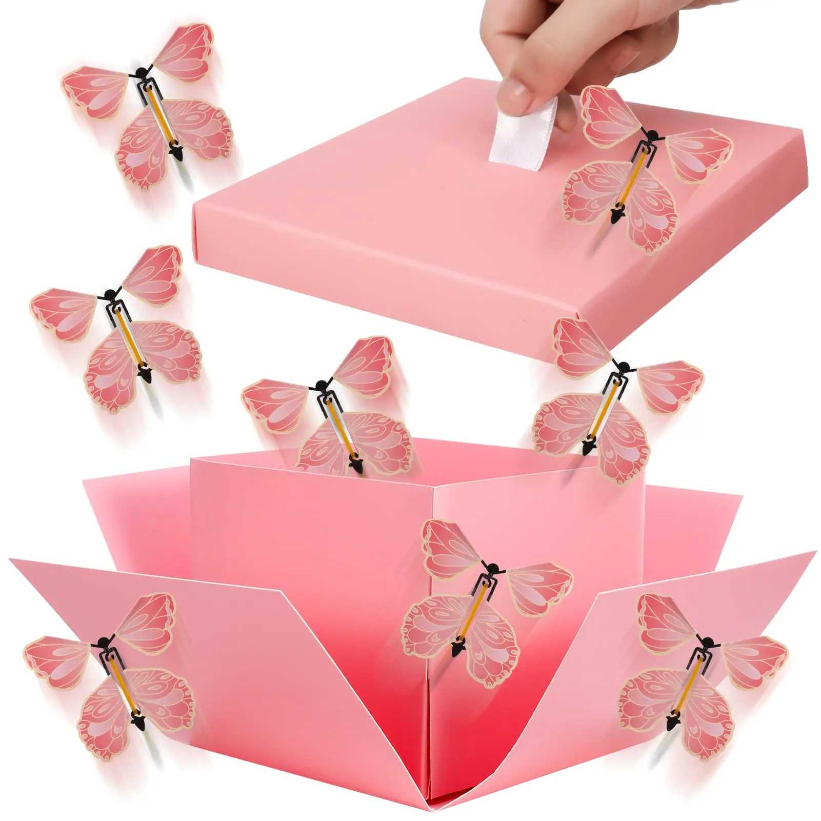 4 Butterfly Surprise Unique Themed Gift Box Set, Perfect Gift Bundle, Flying Butterflies Birthday Party Graduation New Year Valentine Mother's Day Gift For Mom Present Paper Gifts Special Box