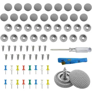 60PCS Car Roof Headliner Repair Kit, Auto Roof Snap Rivets Retainer for Interior Ceiling Cloth Fixing Repair Buckle with Installation Tool (Grey Grid)