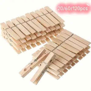 Wooden Clothespins Set, 20/60/120 Count Natural Wood Clips for Laundry, Crafts, Photo & Decor, Durable Office Supplies for Home Organization