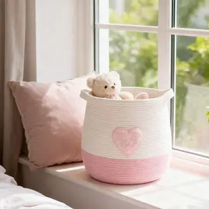 Woven Storage Basket with Handle, Girl's Bedroom Decor, Laundry Basket, Room Decoration, Bedroom Organization, Home Essentials