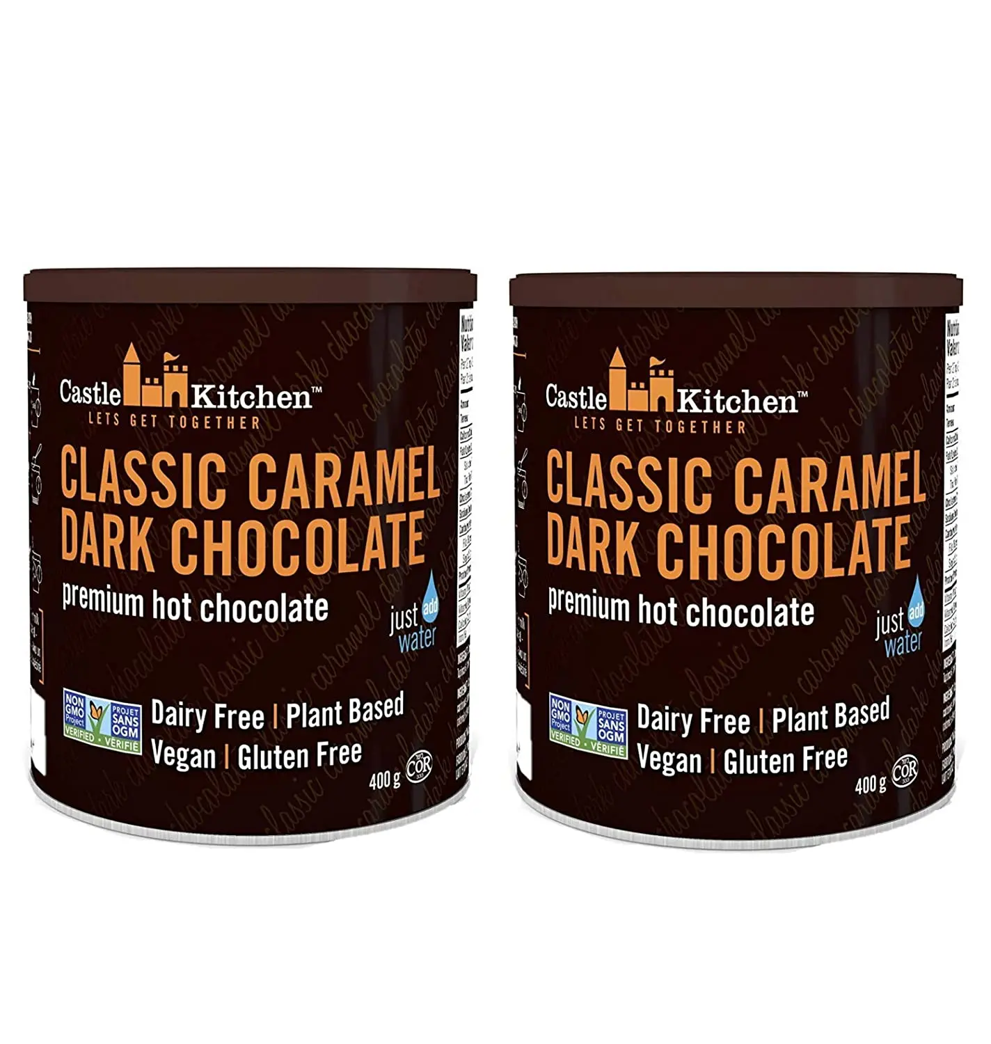 Castle Kitchen Classic Caramel Dark Chocolate Premium Hot Cocoa Mix (2-Pack) - Winter Favorite - Vegan, Gluten-Free, Non-GMO Project Verified, Kosher - 14 oz