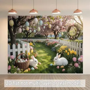 2D Flat, 2D flat banner 1pc, Easter Bunny Garden Delight, for Family Party Events, Wedding, Birthday Party, Coming-of-age, Ceremony, Christmas, Thanksgiving, Four Season, Entryway, Room Decor