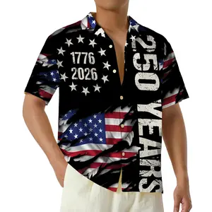 250 Years Hawaiian Shirt, Black Patriotic Shirt for Men, 1776 2026 USA Aloha Shirt, Independence Day Outfit