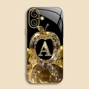 Suitable for [iPhone 16 Plus] New high-end gold letter electroplated gold edge mobile phone case new business simple explosion-proof mobile phone case affordable anti-fall anti-fingerprint 995