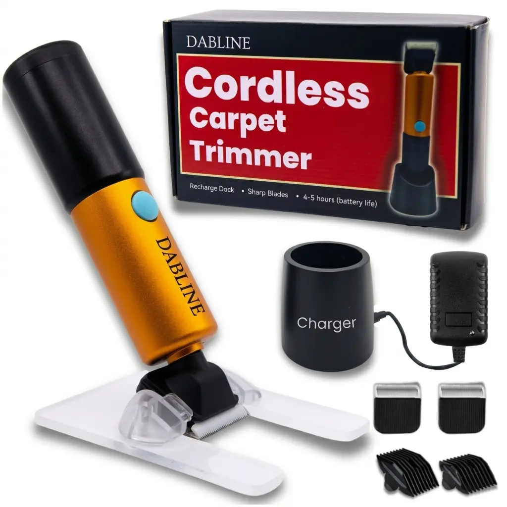 Cordless Carpet Trimmer with Shearing Guide and Blades Cordless Carpet Trimmer with Shearing Guide and Blades