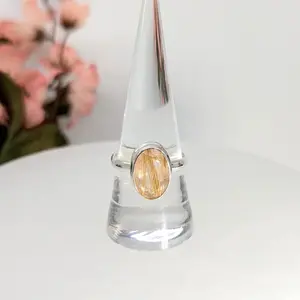 Gold Rutilated Quartz Ring Silver Size Nine Gold Rutilated Quartz Sz 9 Ring S.S. #LV7951