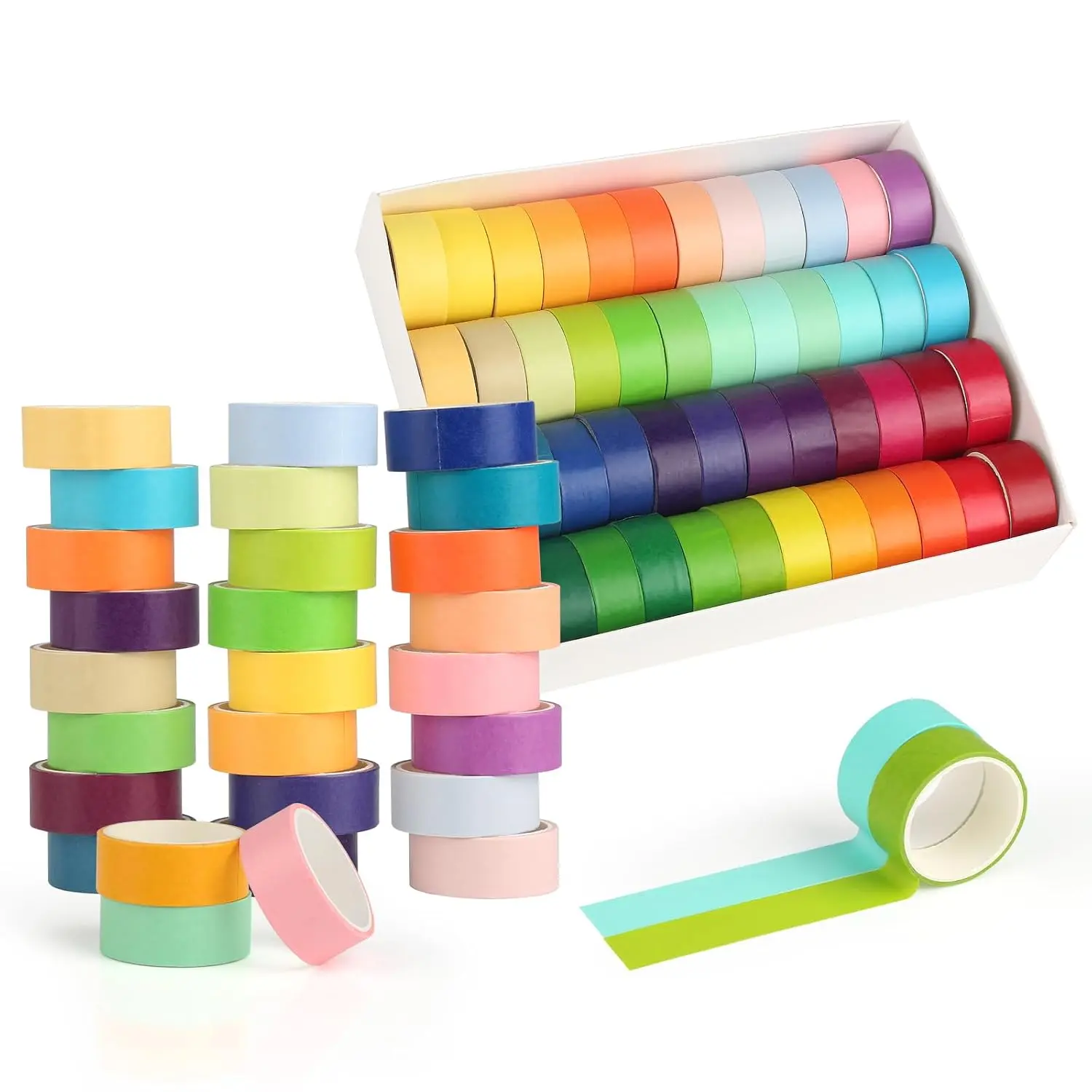 48 Rolls Colourful Tape Set Rainbow Colour Masking Tape DIY Craft Decorative Paper Tape, Suitable for Scrapbooking, Crafts, Art Labeling, Painter Planner