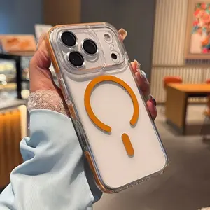 【iPhone 17 Phone Case】Luxury transparent case for iPhone 17 Pro Max 16 15 magnetic two-color case iPhone Air silicone TPU shockproof case