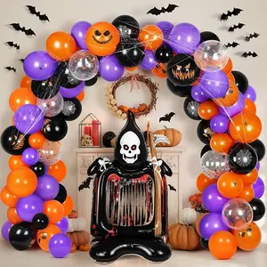 Halloween Decorations Balloons 135Pcs, Balloon Arch Garland Kit With Spider Webs, Inflatable Foil Balloon, Black Orange Purple Confetti Balloons, Indoor Outdoor Halloween Decor Party Supplies Set Photo Set Photo