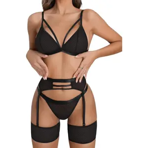 Women's Sexy Lingerie Set with Garter Belt Matching Bra and Panty Lingeries Sets 4 PieceGift