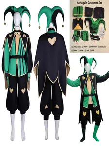 The Freak Circus Harlequin Clown Costume Full Set Game Pierrot Jester Unisex Cosplay Outfit Halloween Carnival Fancy Dress Jumpsuit