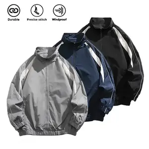 Men's windproof solid color jacket, made of durable fabric, finely stitched, front zipper closure, contrasting striped detailsRAIMENTRY