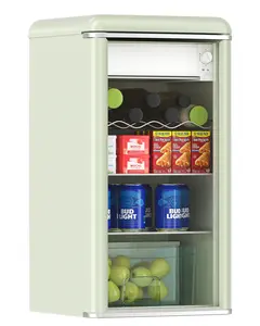 ceamorfco 3.4 Cu.Ft Retro Small Beverage Refrigerator Cooler with Double Tempered Glass Door,8-liter freezing space, 120 Can Wine Drink Beer Mini Fridge for Office Bedroom Bar with 5 Temperatures