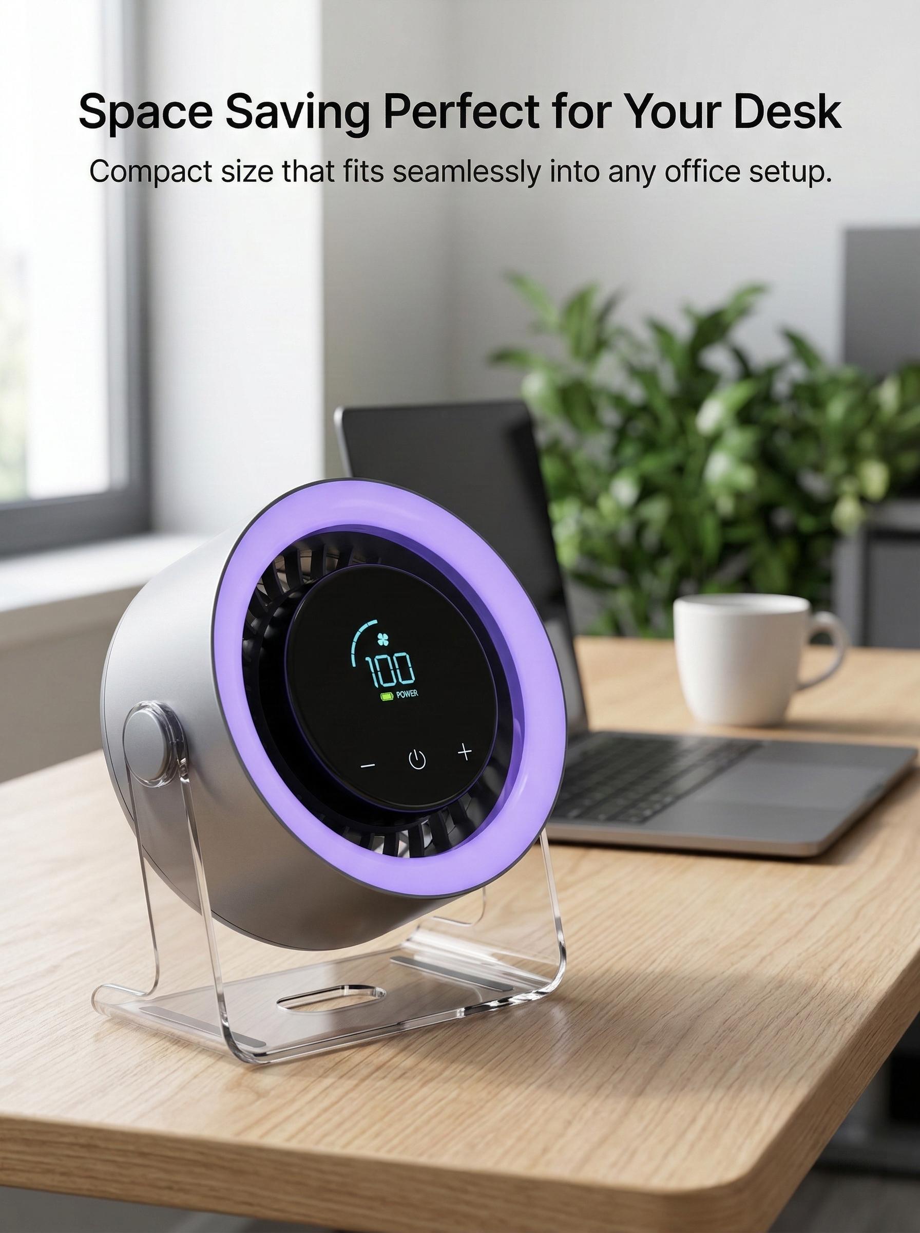 Desktop Fan Turbo Table Fan Travel Vacation Essentials for Office 100-Speed Digital Display Low Noise Rechargeable Battery Dual Adjustment Modes Quiet Cooling Quiet Desk Fan Portable, Purple