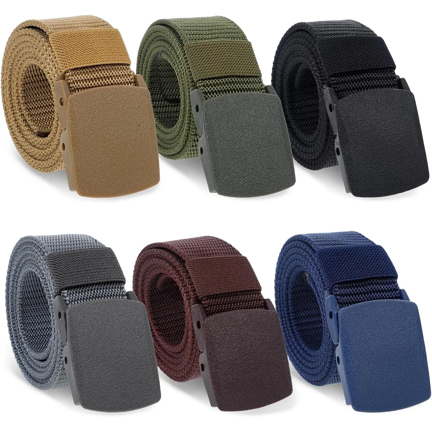 Tactical Military Nylon Belt, 6 Pack Plastic Buckle Webbing Canvas Outdoor Web Belt Grip 6 Belts For Men Hiking Belt Men Metal Free Belt Tactical Belt Women Womens Tactical Belt Casual Belt