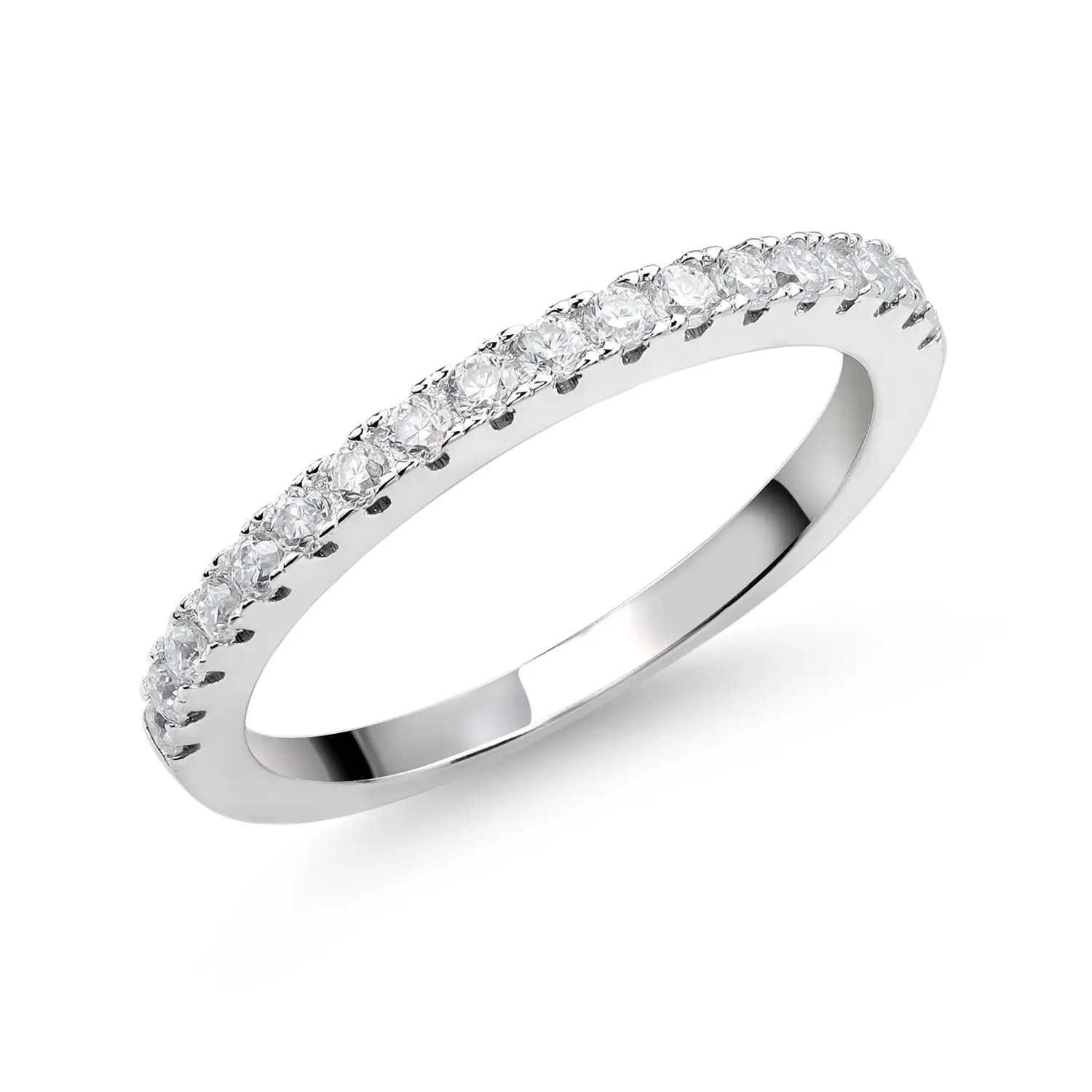 Gem Stone King Stackable White Moissanites Half Eternity Wedding Band Ring for Women | 925 Sterling Silver | 0.30 Cttw | Size 5-9 | Jewelry Gifts for Mom Wife Her, Statement Wedding Ring, Bridal Ring