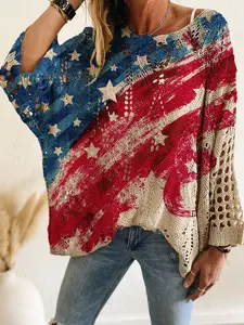 Spring Summer Women's Knit Top, One-Shoulder Batwing Sleeve, Hollow Out Design, Long Sleeve, Casual Elegant, Bikini Cover-Up