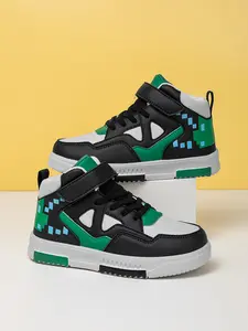 Boys Girls High-Top Sneakers, PU Leather Mid Top Shoes, Cuban Heel Design, All Season Fashion Footwear for Kids & Youth