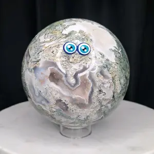 XL Moss Agate Sphere with Druzy - Natural Gemstone Decorative Orb for Home Decor and Healing