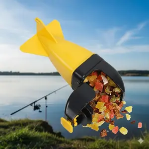 Automatic Fishing Bait Launcher Kit Hard Lure Rocket Feeder with Hanging Holes Double Layer Portable Durable Bait Container Remote Casting Rod for Boat and Shore Fishing Tackle Accessories