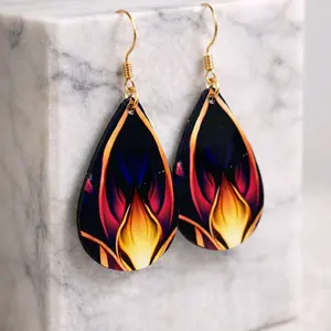 Phoenix Flame Statement Earrings | Lightweight Handmade Sublimation Earrings | Bold Gold Hook Dangle Earrings