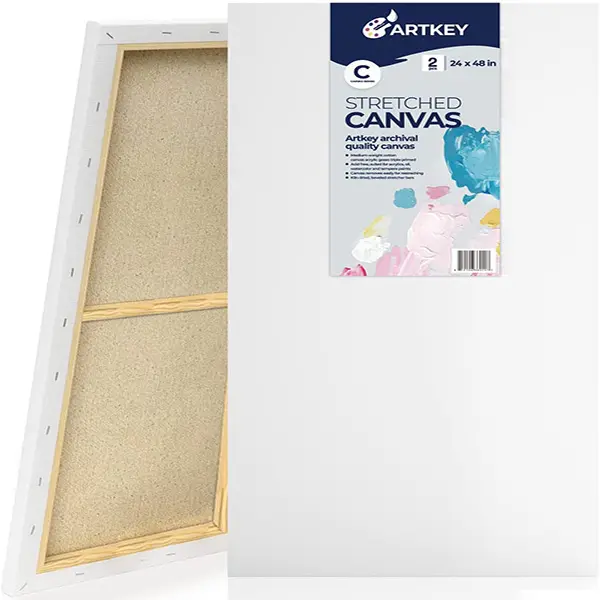 Stretched Canvases for Painting 24x48 Inch 2-Pack, 12.3 oz Triple Primed Acid-Free 100% Cotton Blank Canvas, Large Art Canvases for Oil Paint Acrylics Pouring & Wet Art Media, Pour Painting