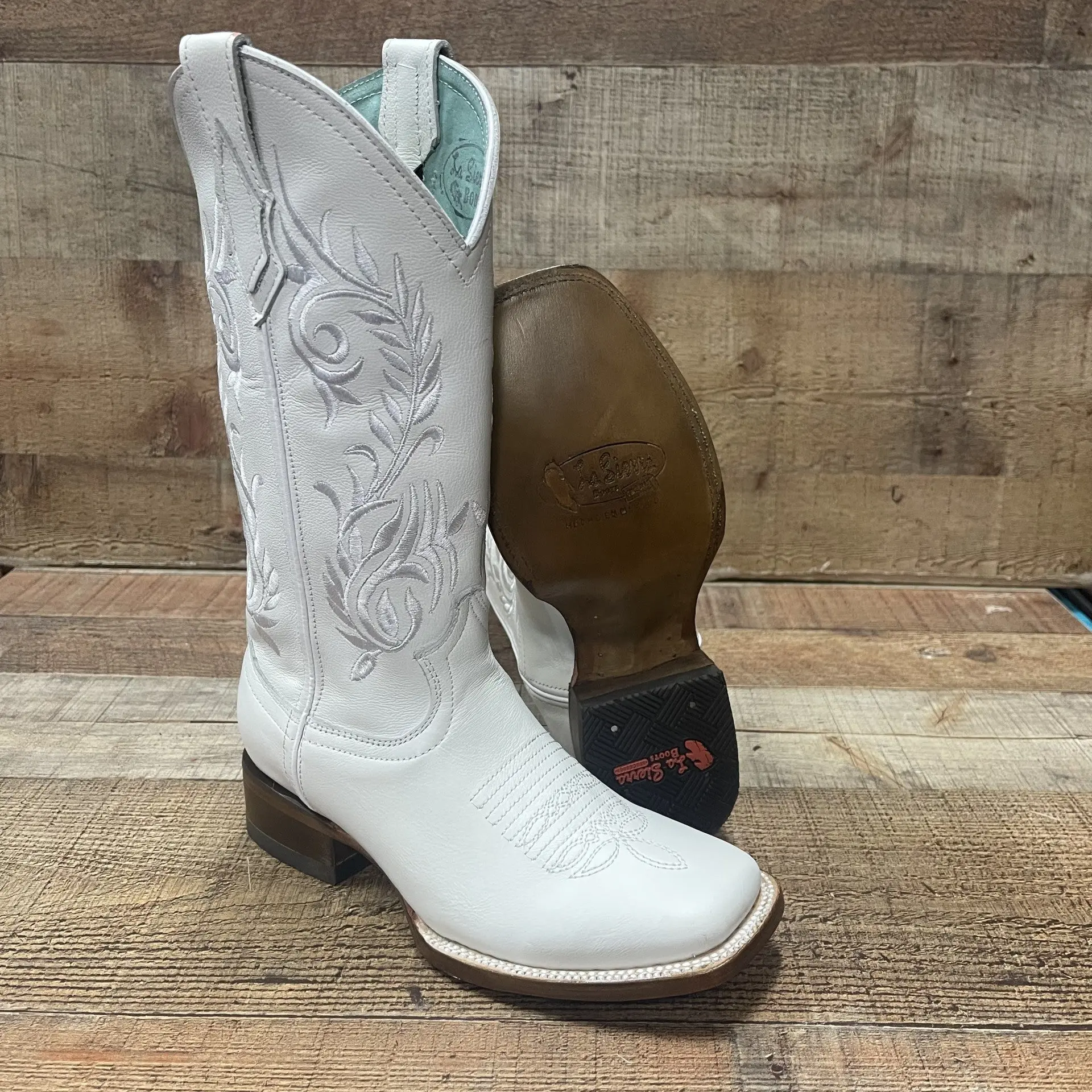 Women's Western Square Toe Cowgirl Boots Genuine Cow Leather White Boots Handmade in Mexico Est. 112
