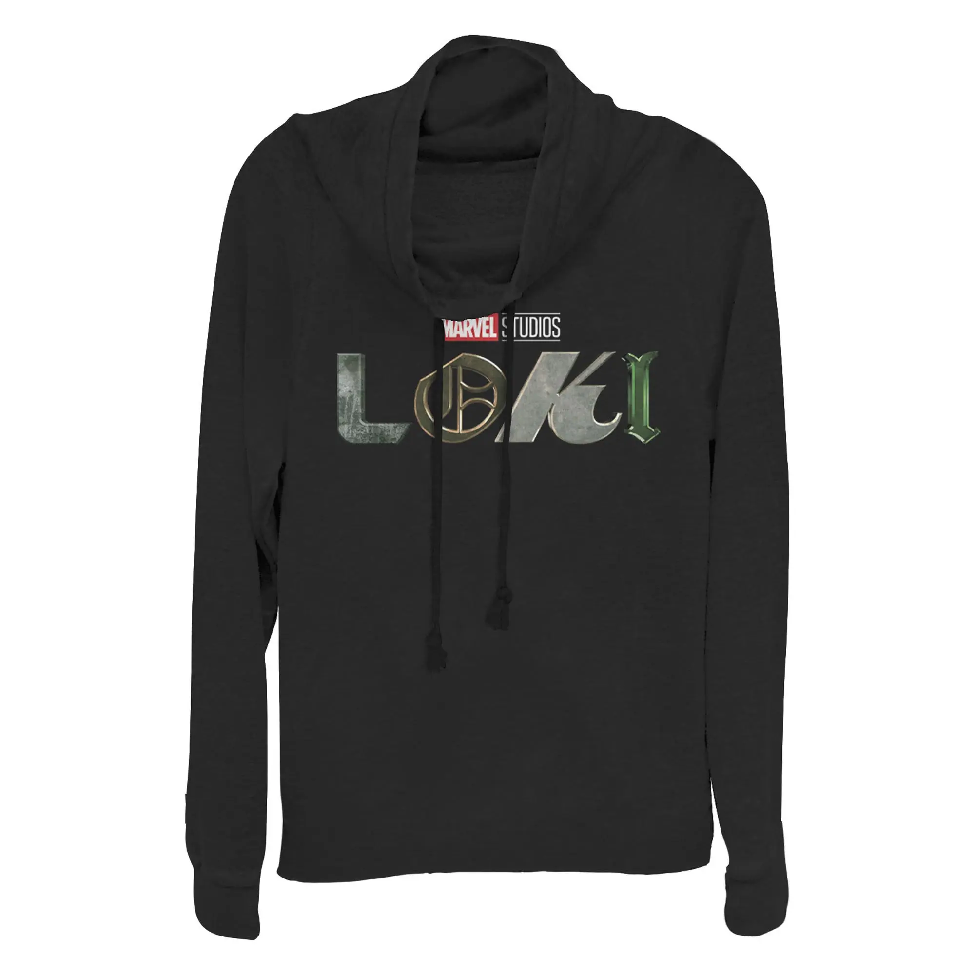 Junior's Marvel: Loki Official Logo Cowl Neck Sweatshirt