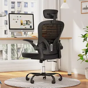 INTERGREAT Ergonomic Office Chair, High Back Breathable Mesh Desk Chair with Lumbar Support, Flip-Up Arms & Adjustable Headrest, Swivel Rolling Computer Task Chair for Home Office, Black