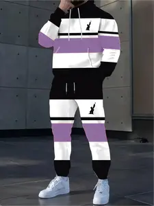 2-piece men's matching outfit set, including casual crew neck long sleeve hoodie and sweatpants, suitable for winter and autumn, designed for sports activities, suitable for Thanksgiving, Valentine's Day, Father's Day, Halloween, Christmas, holiday gifts,