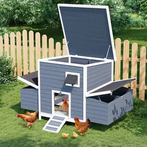 Wooden Chicken Coop with 2 Large Nesting Boxes & Lockable Doors, Outdoor Chicken House, Weatherproof Roof Pet Cage for Guinea Pig, Rabbit, Duck - 62.2x38.6x38.6 in