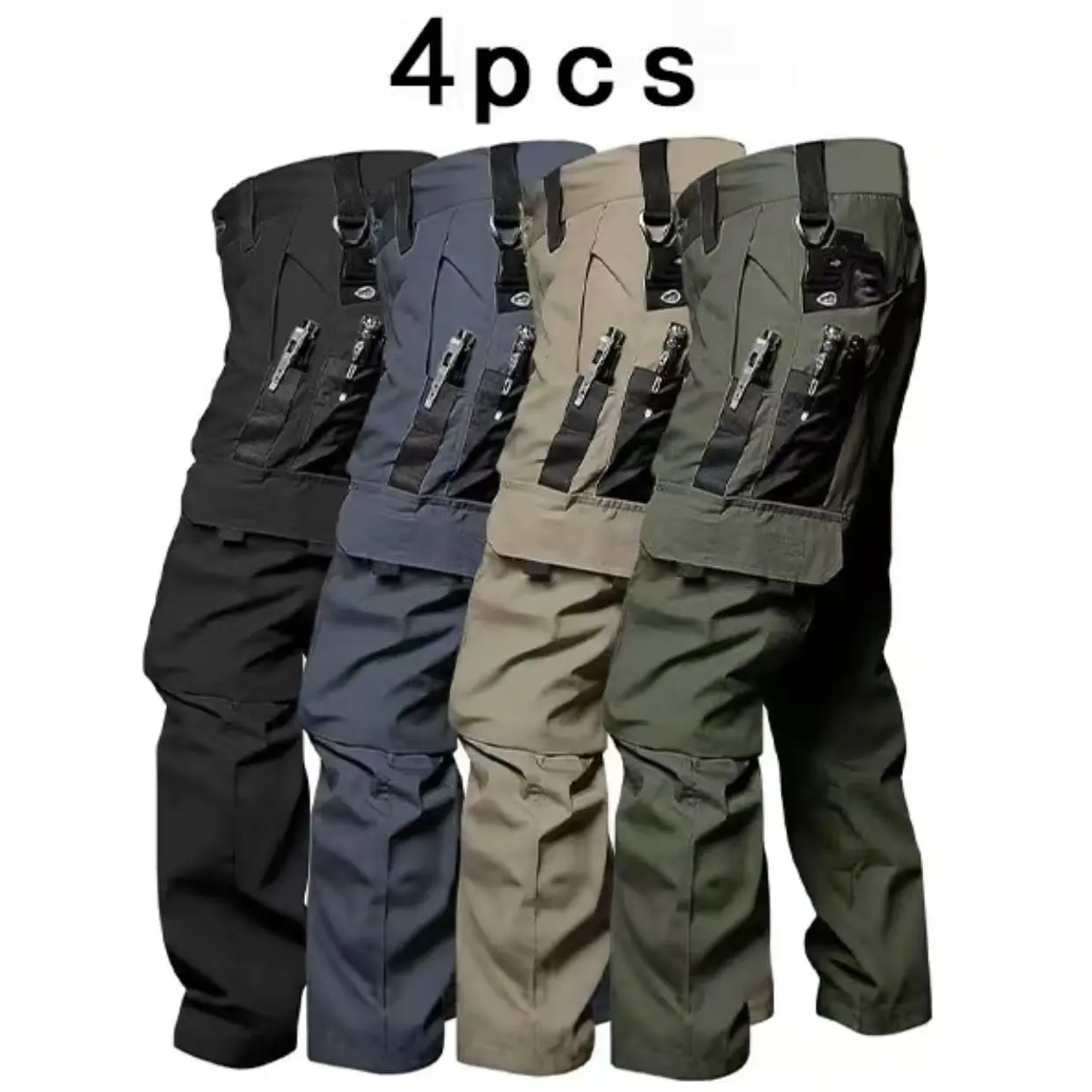 4-Pack Men's Tactical Work Pants , Mens Clothing with Multiple Pockets, Reinforced Knee Protection, 230g Fabric, Beige Casual Fit Waist, Ideal for Spring/Summer Outdoor Activities, Father's Day Gift