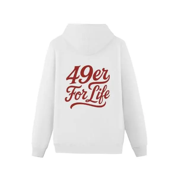 Men's 49er for Life Logo Hooded Sweatshirt - Fan Apparel with Red & White Lettering, Warm Kangaroo Pocket Hoodie, Casual Winter Pullover for Events & Casual Attire (Machine Washable), Sports, Tops