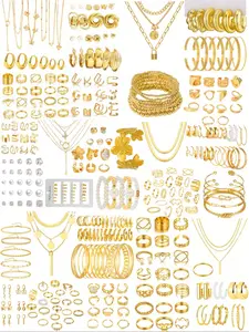 Women's Chunky Vintage Boho Elegant Style Jewelry Set, Flower Geometric Design, Y Necklace Earrings Ring Bracelet Accessories, Fashionable Jewelry Set