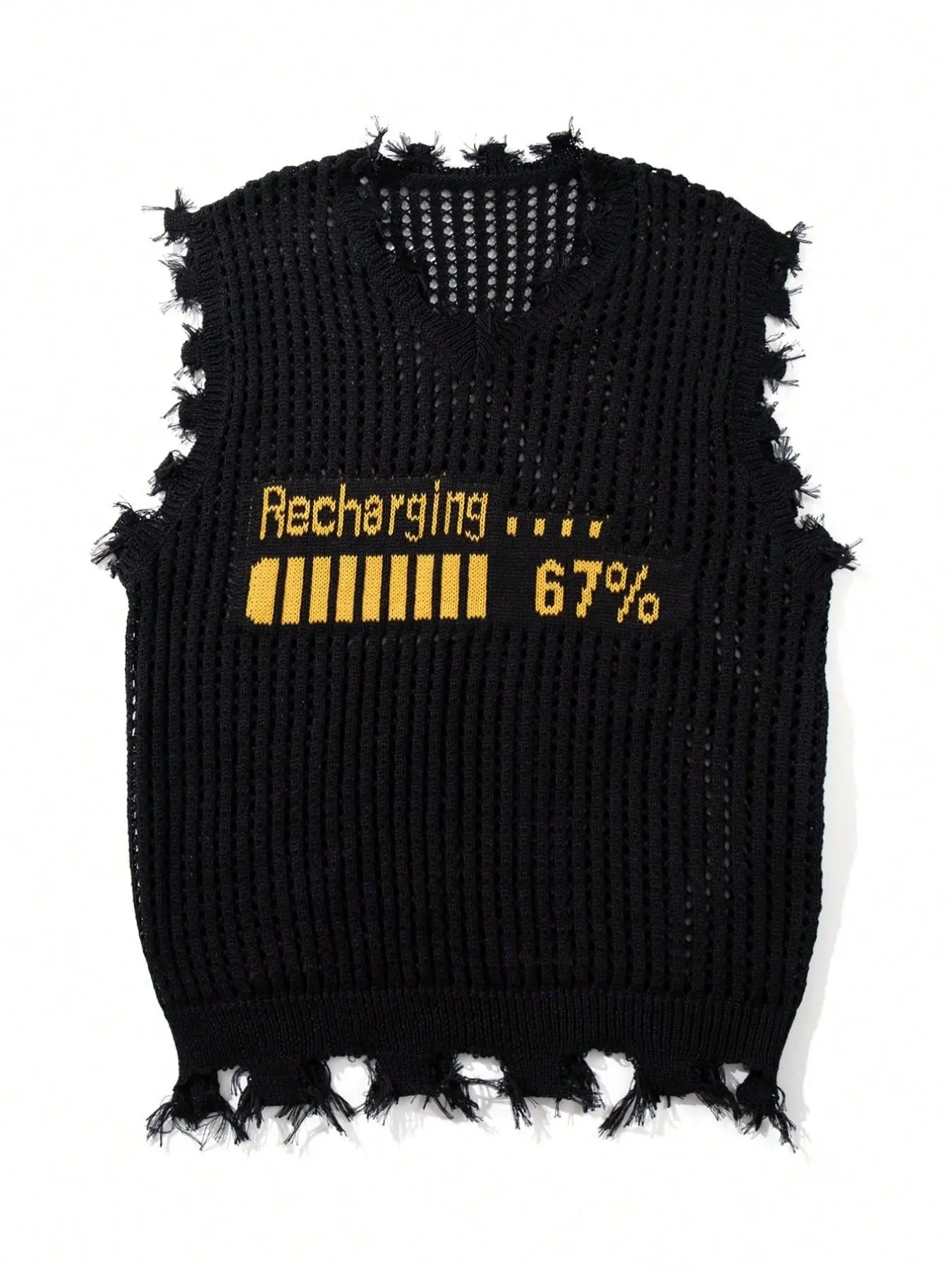 Printed Letter Street Style Unisex Sweater Vest, Casual Graphic Knit Top, Short Sleeve Loose Fit, Spring & Fall Fashion, Menswear