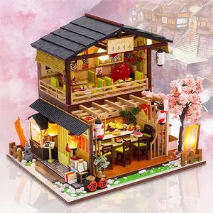 CUTEBEE DIY 3D Dollhouse Kit Hefeng Sushi Restaurant – Miniature Wooden Sushi Restaurant Micro House, Handmade Creative Room Decor | Holiday, Christmas and Black Friday Gift