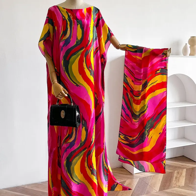 Elegant Tie Dye Print Long Robe Set, Multicolor Shawl and Scarf, Women's Beach Sunscreen Summer, Casual Woven Fabric for All Seasons, Beach Cover Ups, Swimsuit Cover Ups, Swimwear Coverups, Beachwear Cover Up