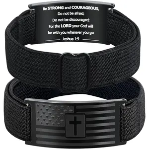 Mens Bracelet American Flag Christian Cross Bracelet with Bible Verse Adjustable Black Elastic Stretch Strap Graduation Birthday Gifts for Men Boys